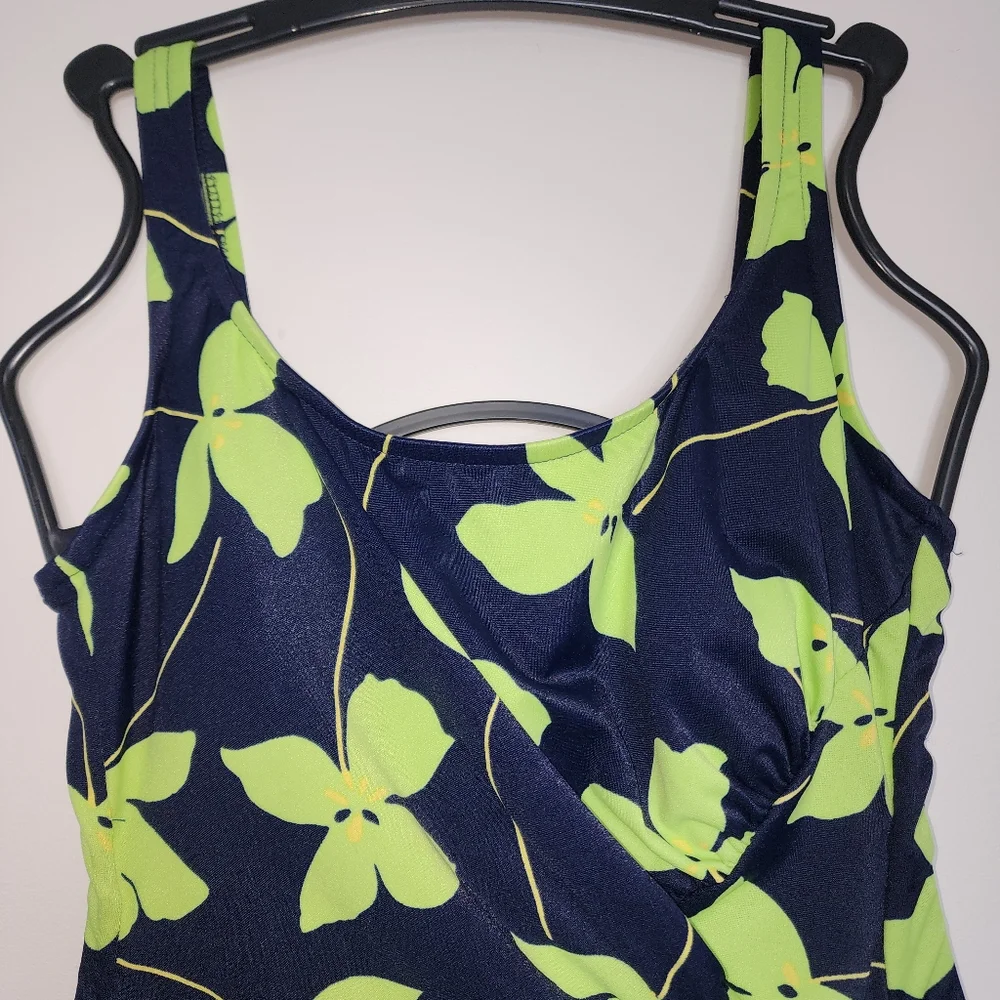 Floral plus size navy‎ lime 1 piece swimsuit 16